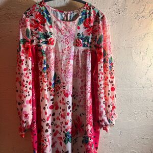 Umgee Red and Pink Bishop Sleeve Sundress